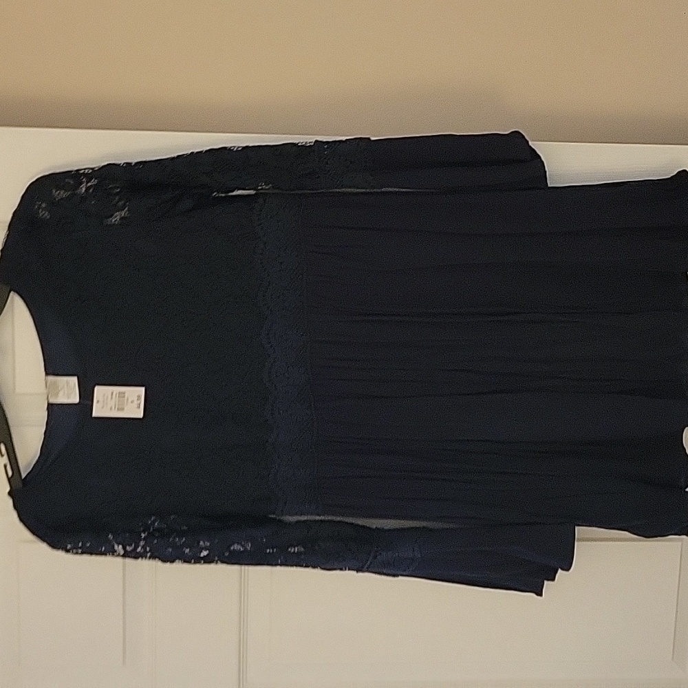 Navy lace bell sleeve dress